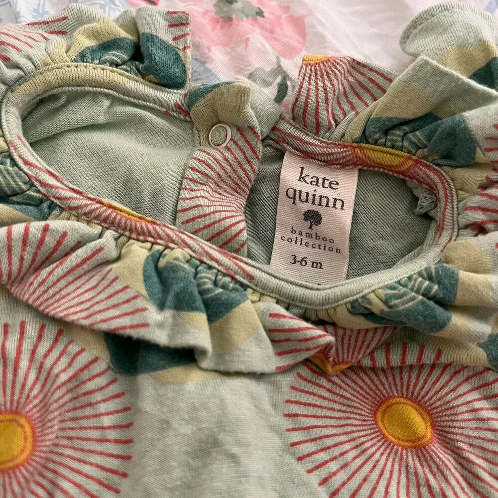 Kate Quinn Baby Ruffle Bubble Romper Sun Waves Surf Print 3-6 Months